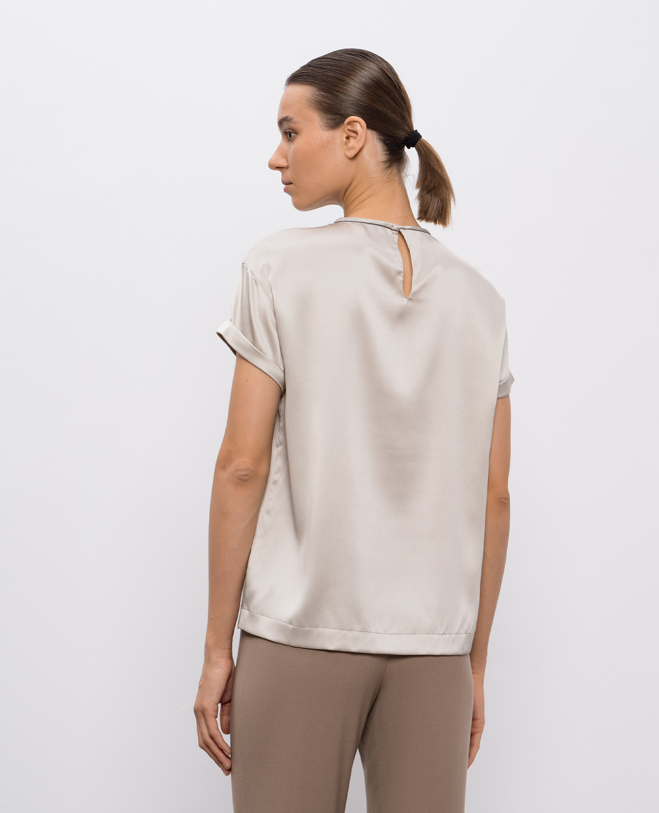 Beige silk top with lapels Brunello Cucinelli 4