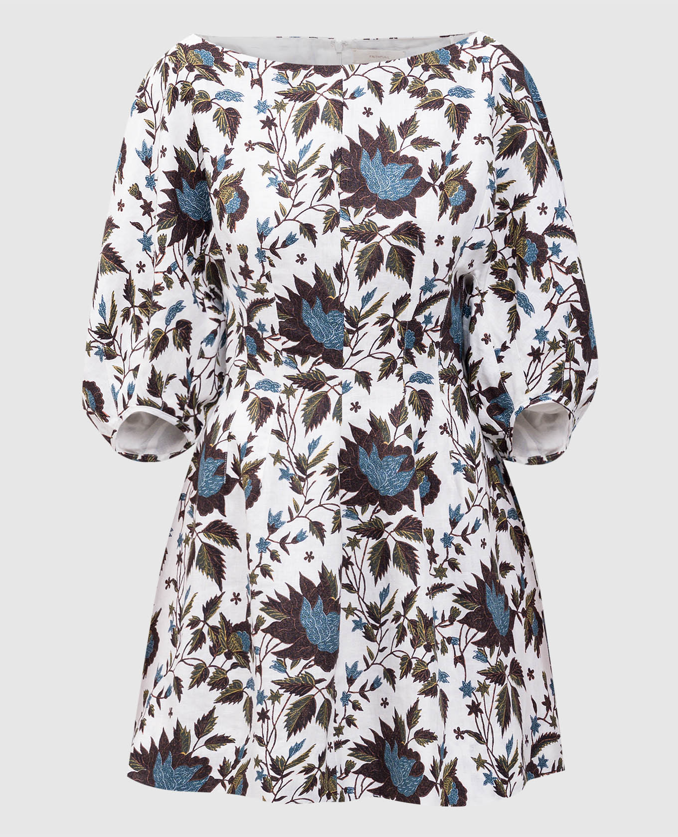 

Lowen white floral print linen mini dress Faithfull