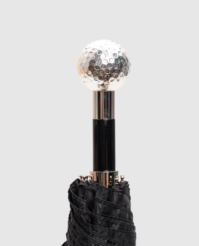 Pasotti Black folding umbrella in a pattern with a handle in the form of a golf ball OMITUO64SBLUES59732
