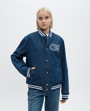 Off-White Blue denim bomber jacket with logo embroidery OWEK009F24DEN001