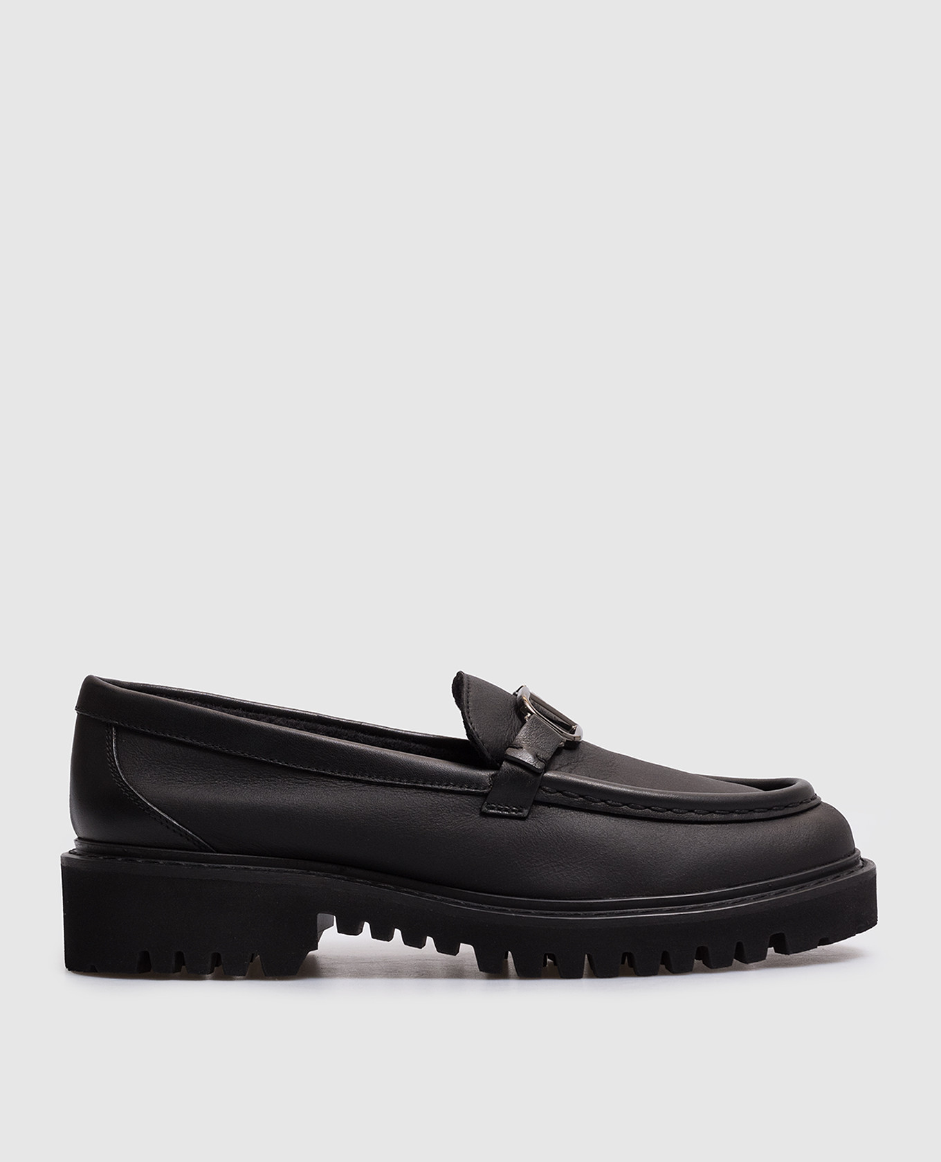 Black leather loafers with vlogo logo with insulation valentino