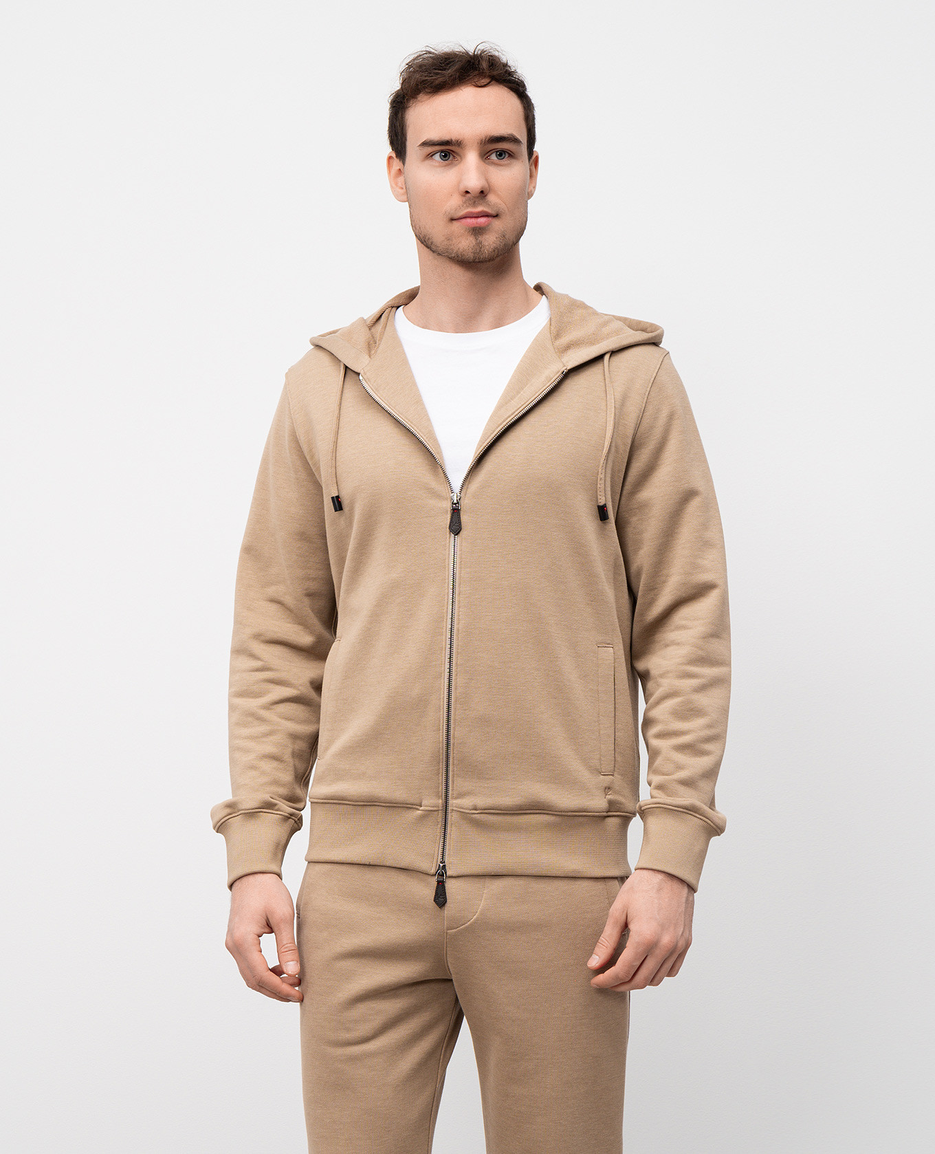 

Beige silk sports jacket with logo emblem ISAIA