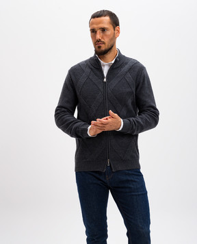 Cashmere&Whiskey Gray merino wool patterned cardigan CH08