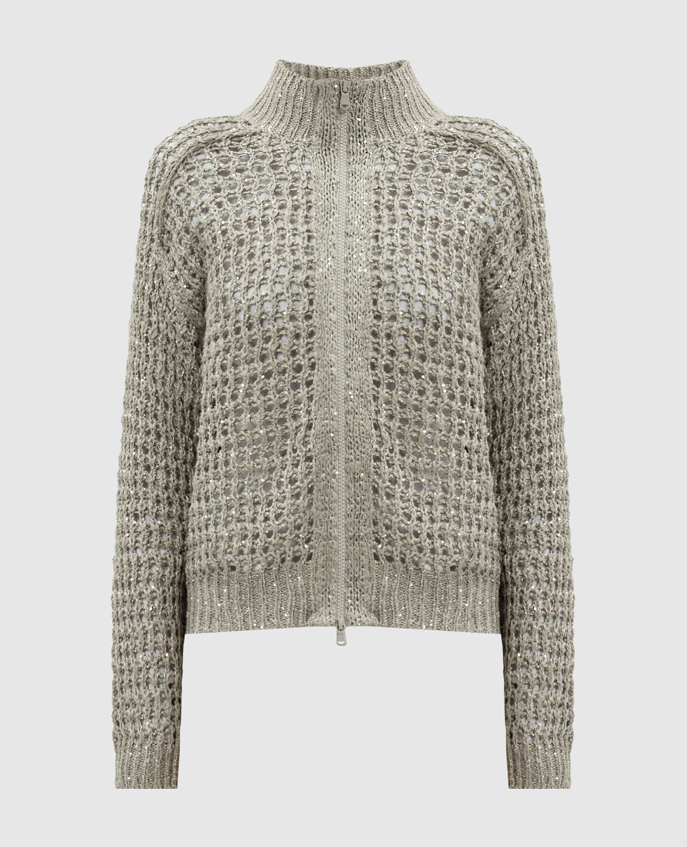 

Beige openwork cardigan in silk and linen with sequins Brunello Cucinelli, Бежевый