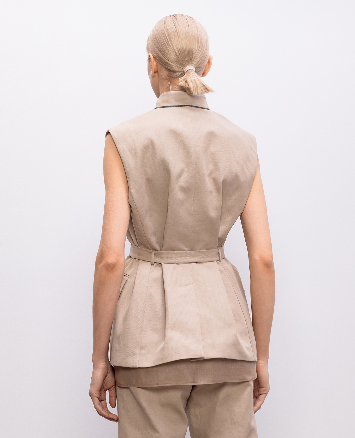 Beige double-breasted vest with linen Brunello Cucinelli 4