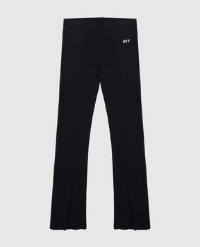 Off-White Children's black ribbed flared pants with logo OGCA009S25JER001