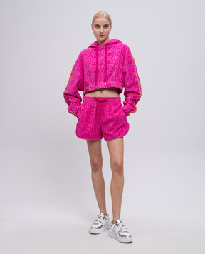 Versace Pink terry cropped hoodie with logo 10201441A14584
