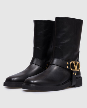 Valentino Black leather boots with VLogo Signature logo 5W2S0JK6DSH