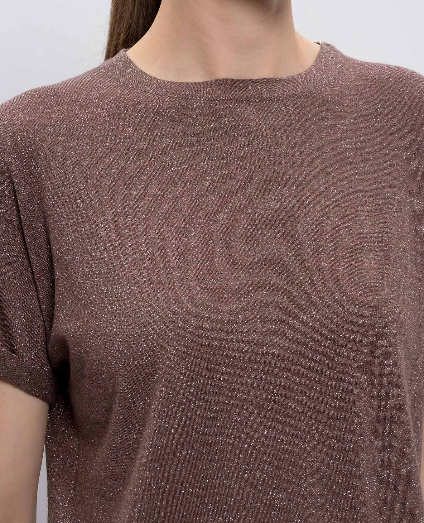 Brown cashmere and silk lurex t-shirt Brunello Cucinelli 5