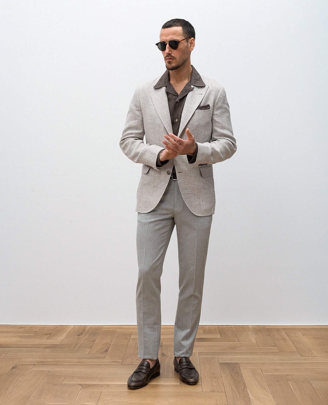 

Beige checked linen, wool and silk jacket Brunello Cucinelli