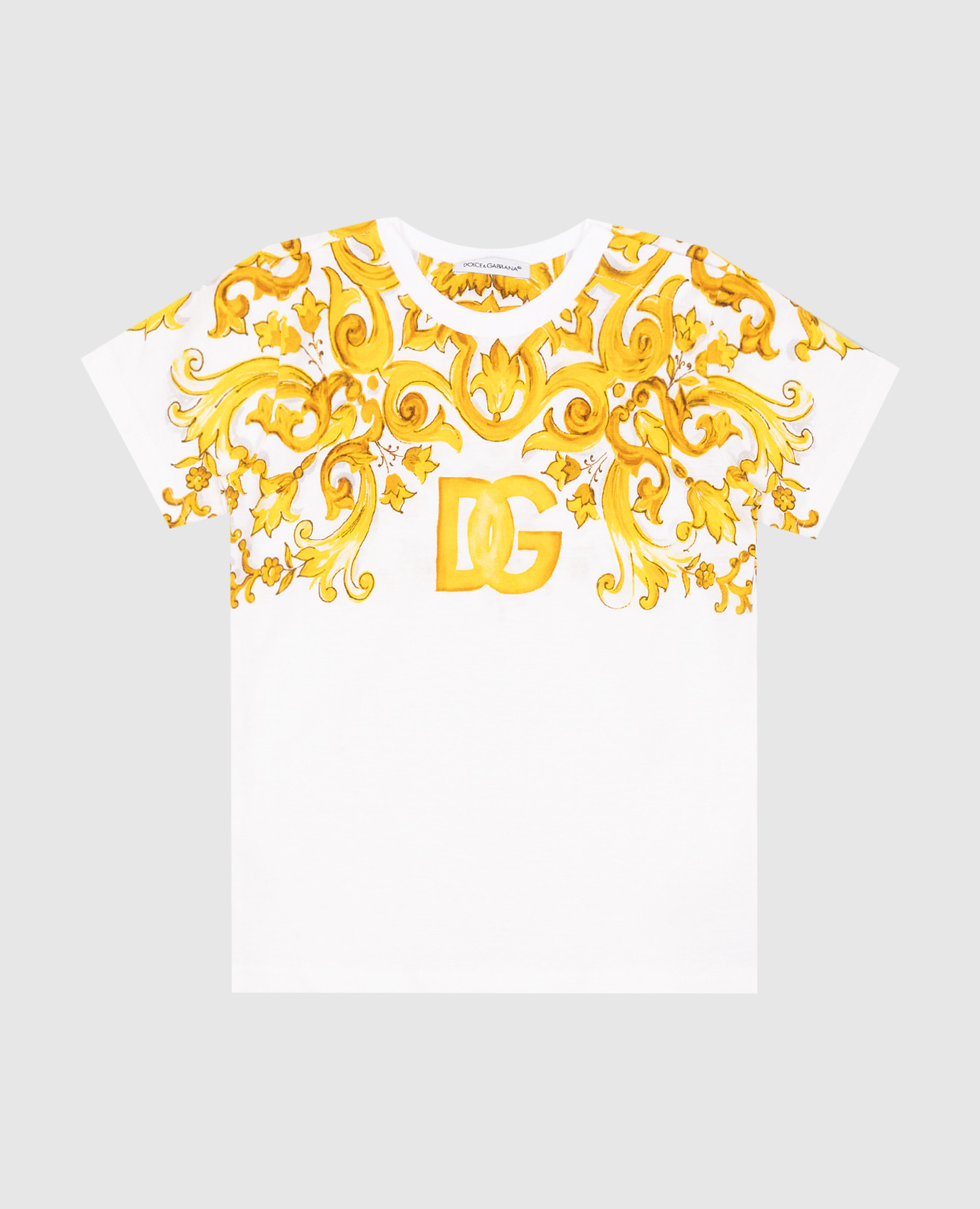 Children's white t-shirt with majolica print dolce&gabbana