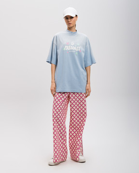 Palm Angels Blue T-shirt with logo PWAA017S25JER001