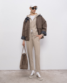 Brunello Cucinelli Beige sweatpants with monil chain MP827FB799
