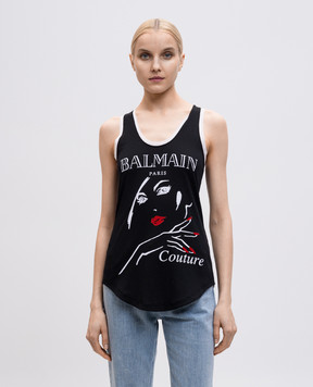 Balmain Black top with logo print EF0EB054GE88