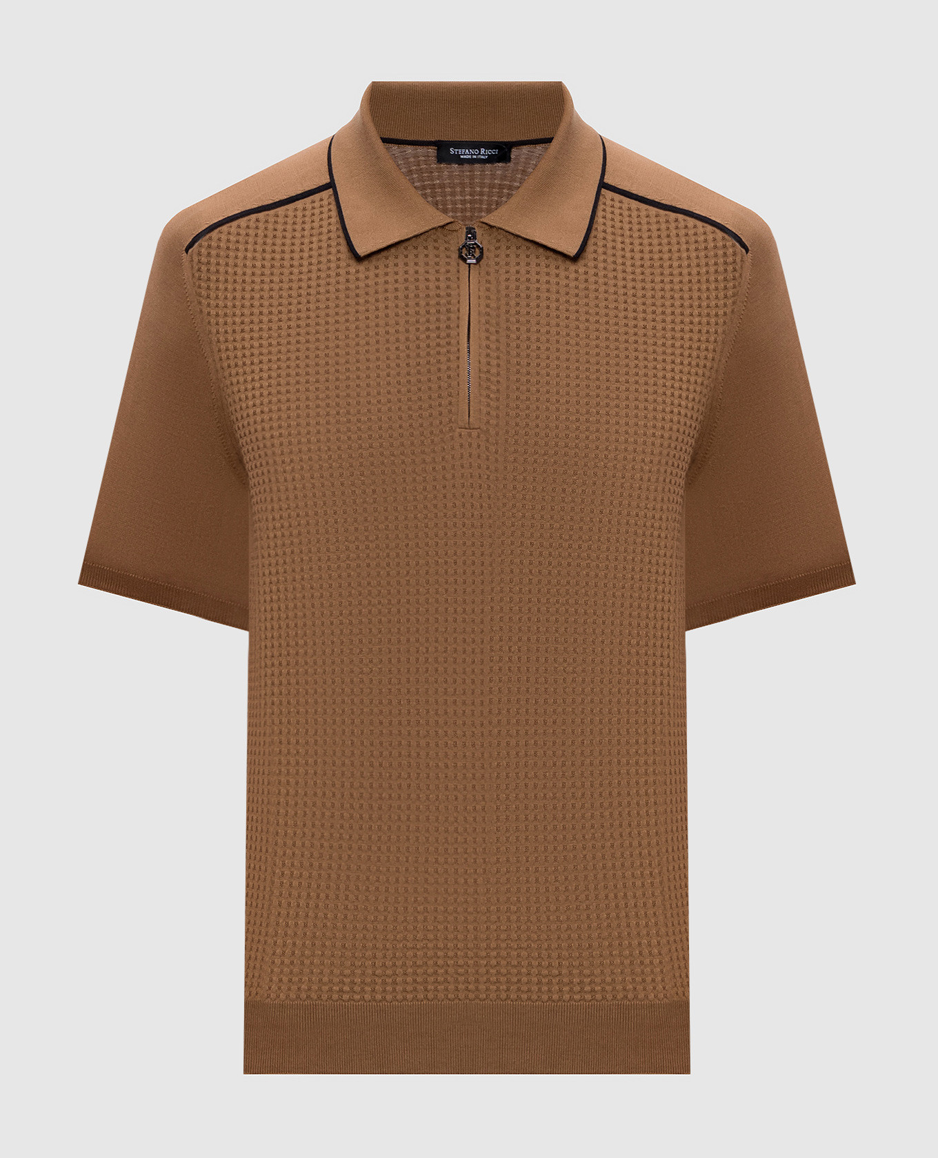 

Beige silk polo shirt with monogram logo pattern Stefano Ricci