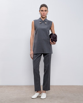 Jil Sander Gray wool top with logo-engraved metal brooches J02NC0233J40171