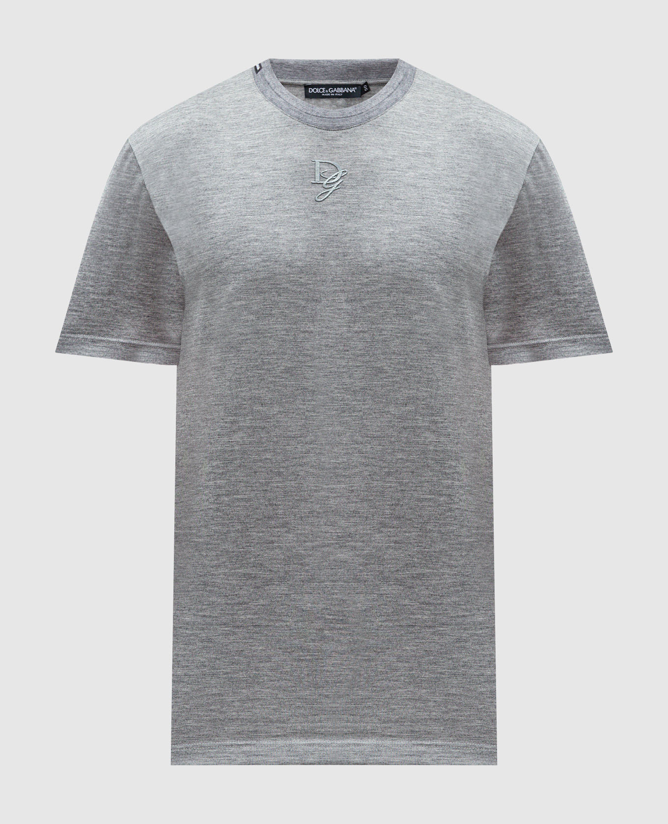 Gray melange cashmere t-shirt with monogram logo embroidery dolce&gabbana