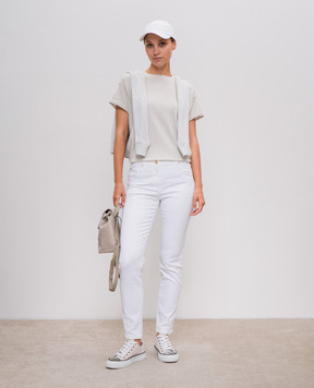Brunello Cucinelli White slim jeans with monil chain MH137P5679