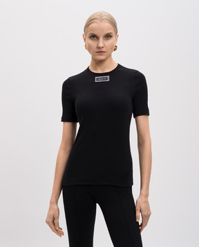 Versace Black ribbed T-shirt with logo patch 10180991A12908