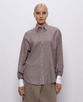 Brunello Cucinelli Brown striped silk shirt with monil chain MA794NM116