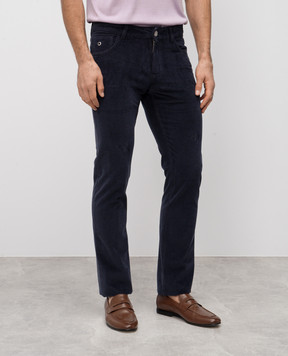 Stefano Ricci Blue corduroy pants with leather logo patch MST33S0070T0005