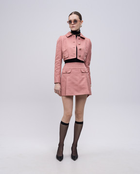 Dolce&Gabbana Pink silk mini skirt with logo pattern F4C2FTHJMQN