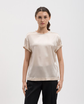 Brunello Cucinelli Beige silk blouse with monil ecolathoon chain MPC59DE310