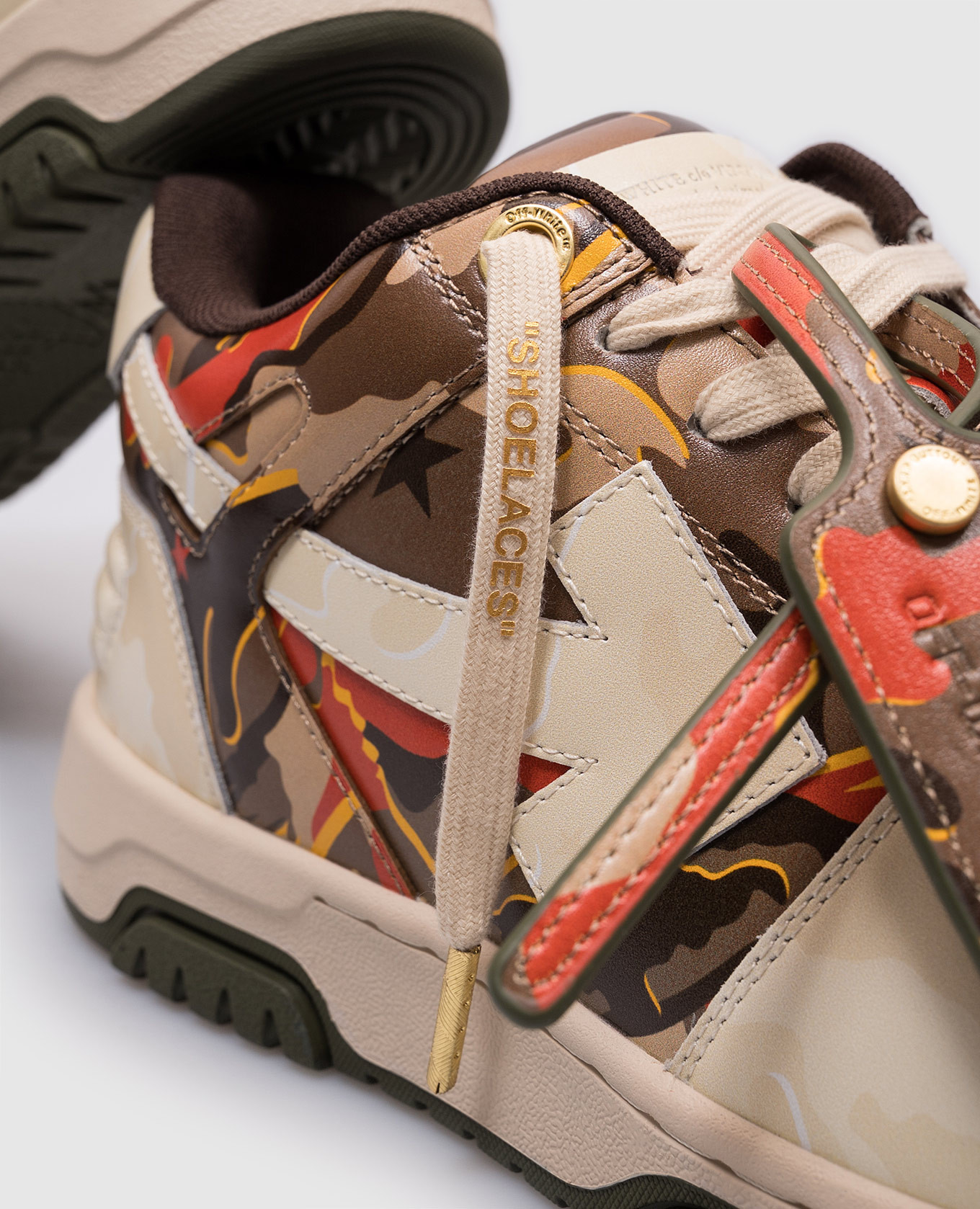 

Beige leather sneakers Out of Office in camouflage print Off-White