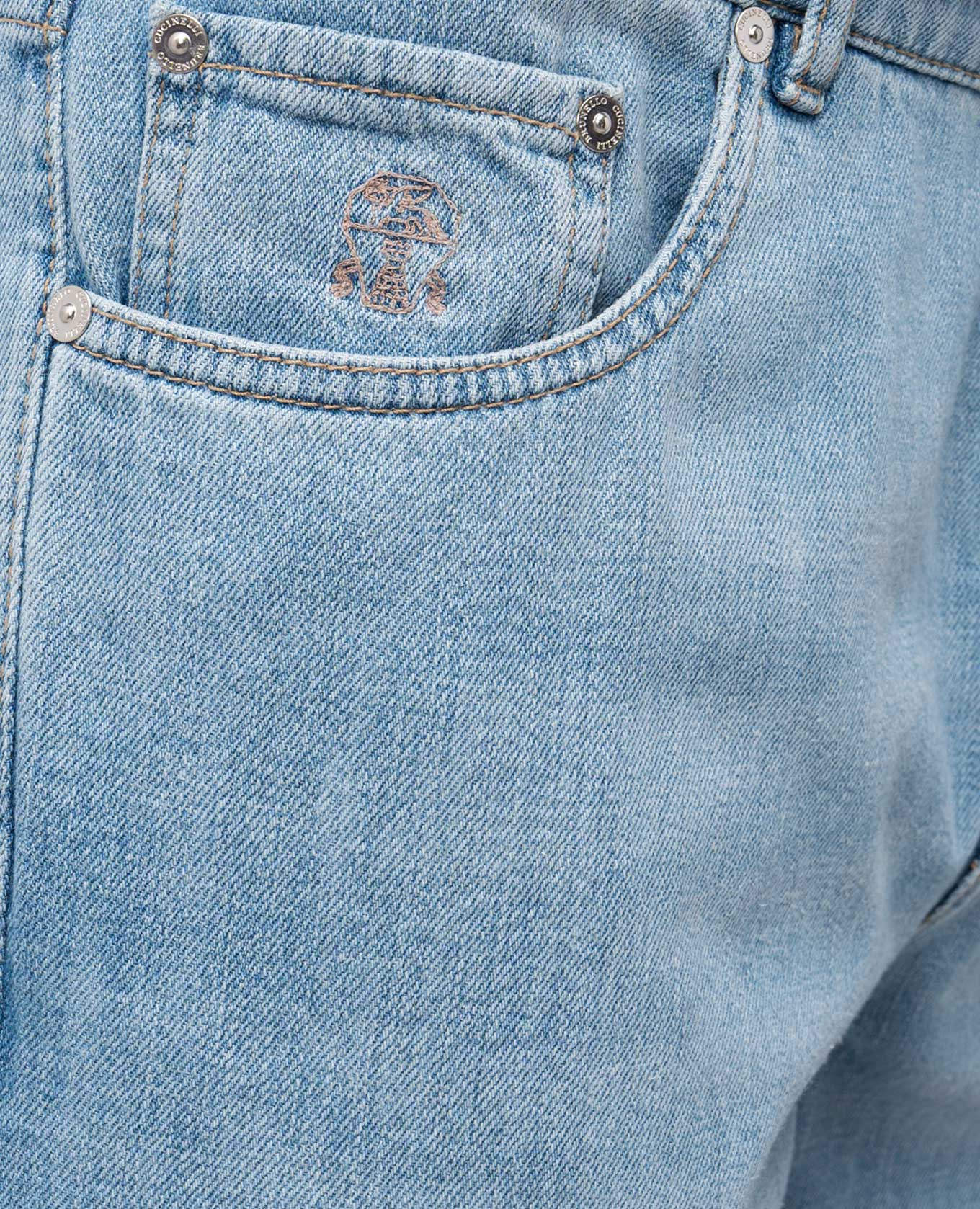 Blue jeans with leather logo patch Brunello Cucinelli 5