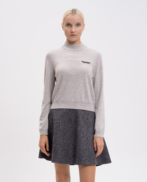 Brunello Cucinelli Gray cashmere jumper with monil chain M12212604P