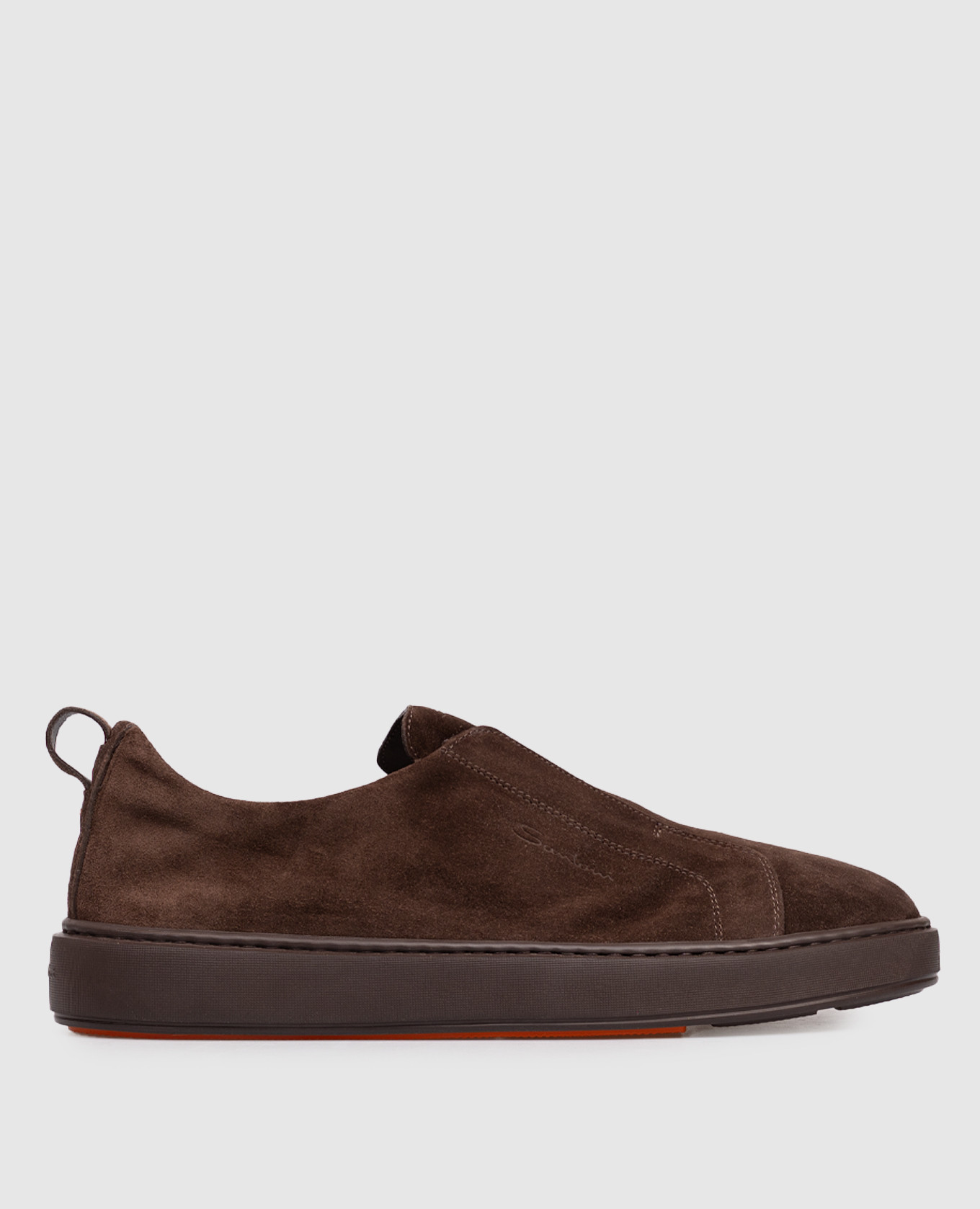 Brown suede slip-ons with embossed logo Santoni