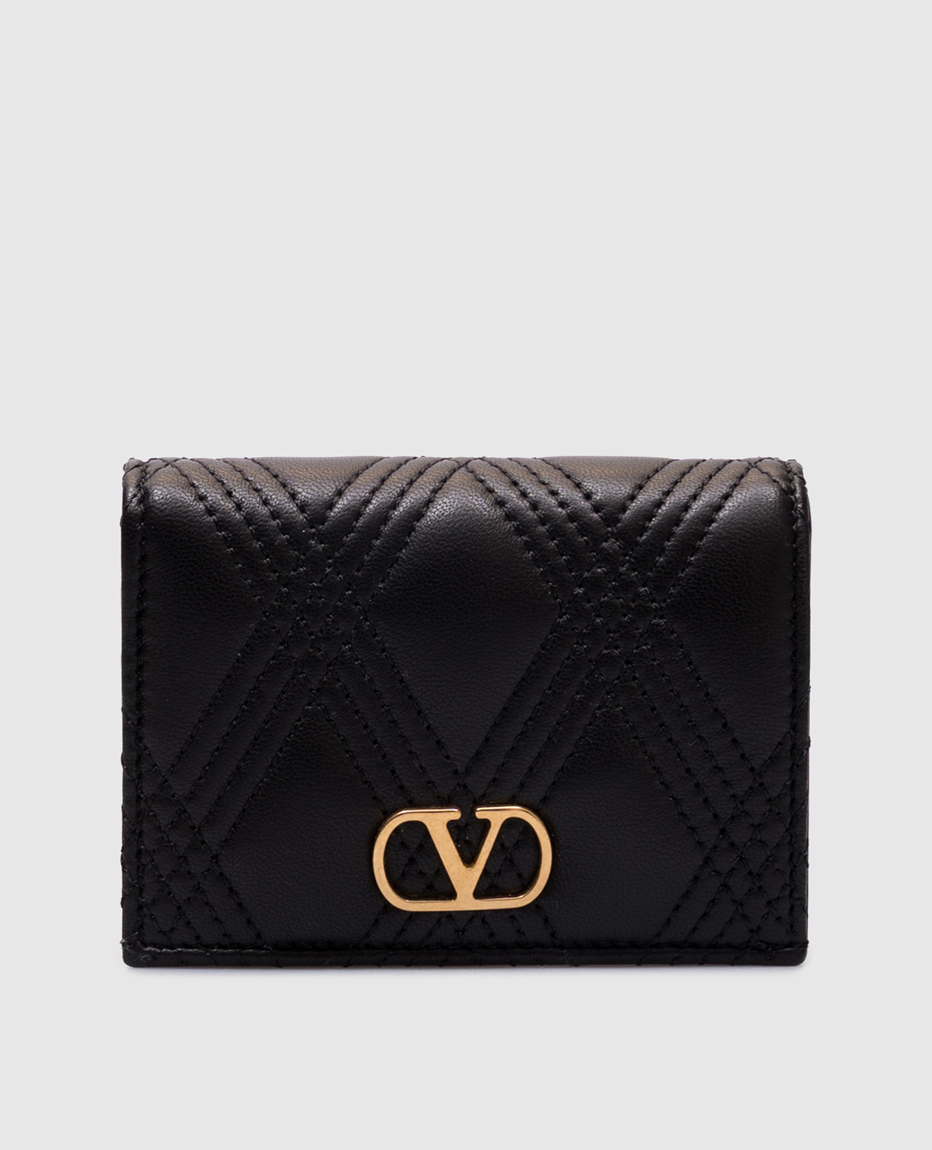 

Black leather QUILTIE wallet with VLogo logo Valentino