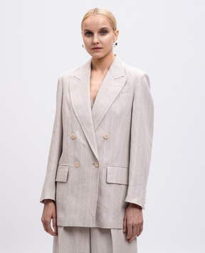 Max Mara GERLA beige double-breasted striped linen jacket GERLA