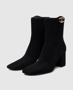 Valentino TAN-GO black suede ankle boots with metallic logo 5W2S0JX4EPR