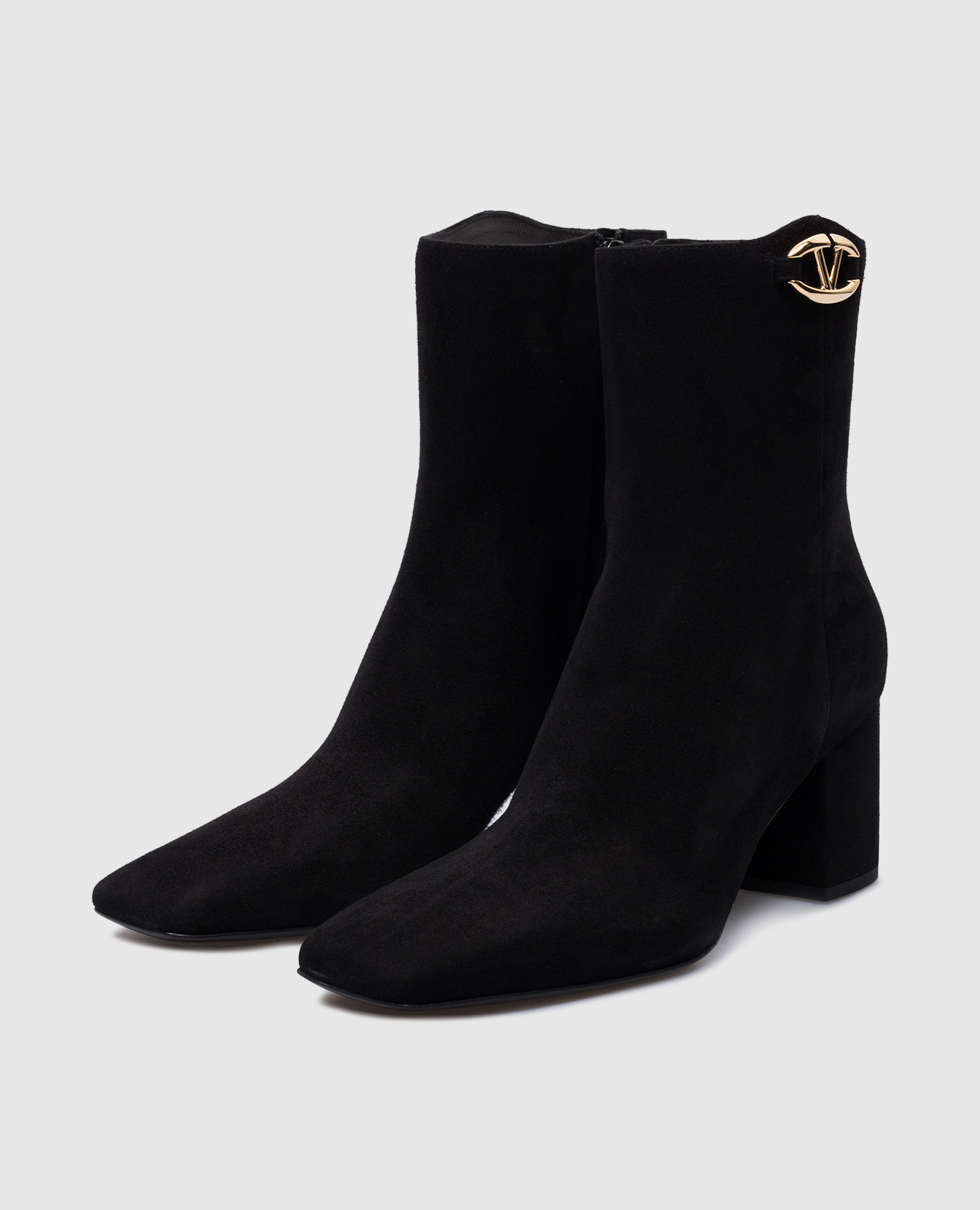 TAN-GO black suede ankle boots with metallic logo Valentino 2