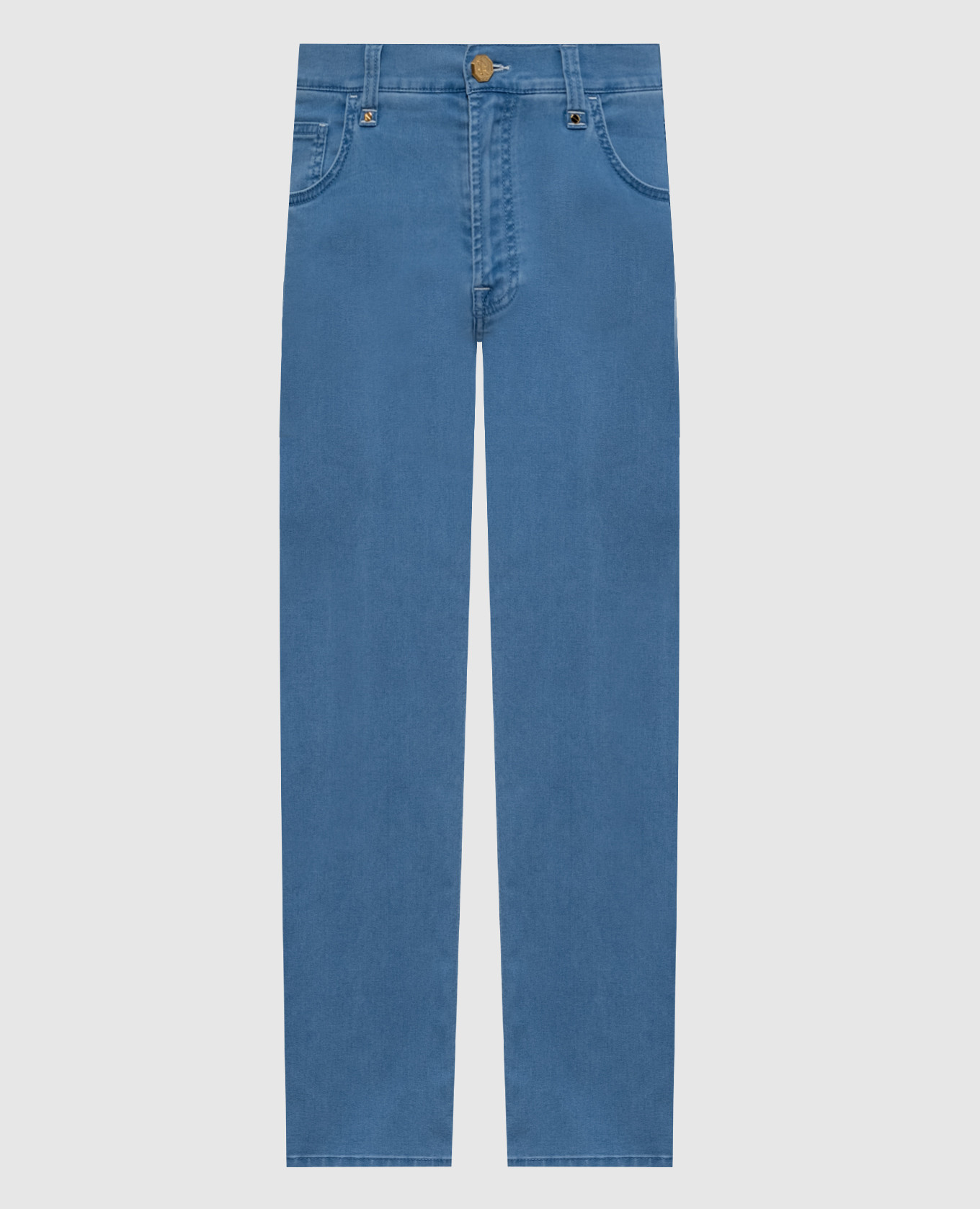 Blue jeans with leather logo patch Stefano Ricci