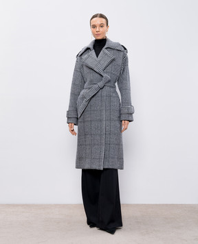 Dolce&Gabbana Black double-breasted coat with wool in Windsor check F0E2DTFQMKH