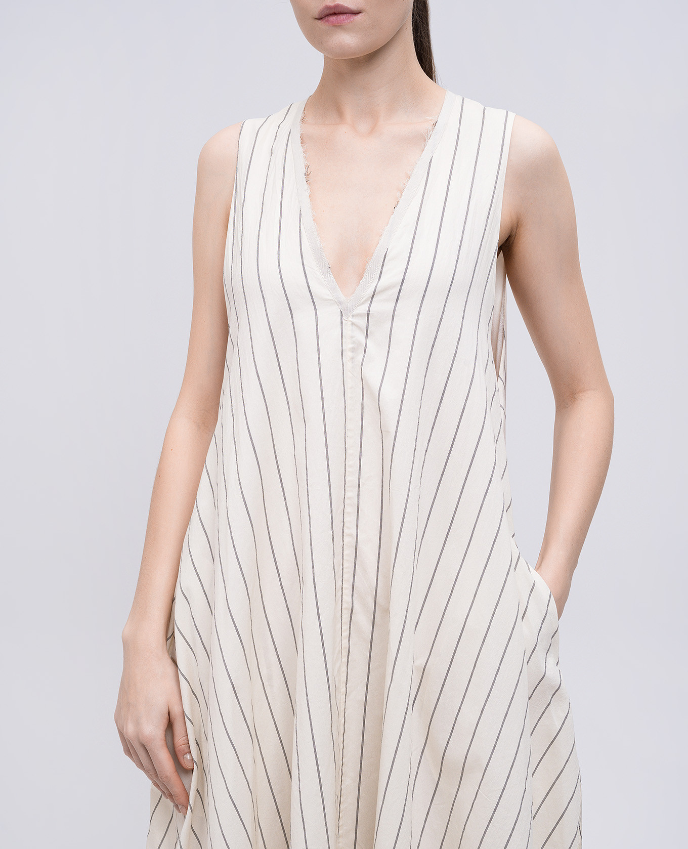 Beige striped silk midi dress Marc Le Bihan 5