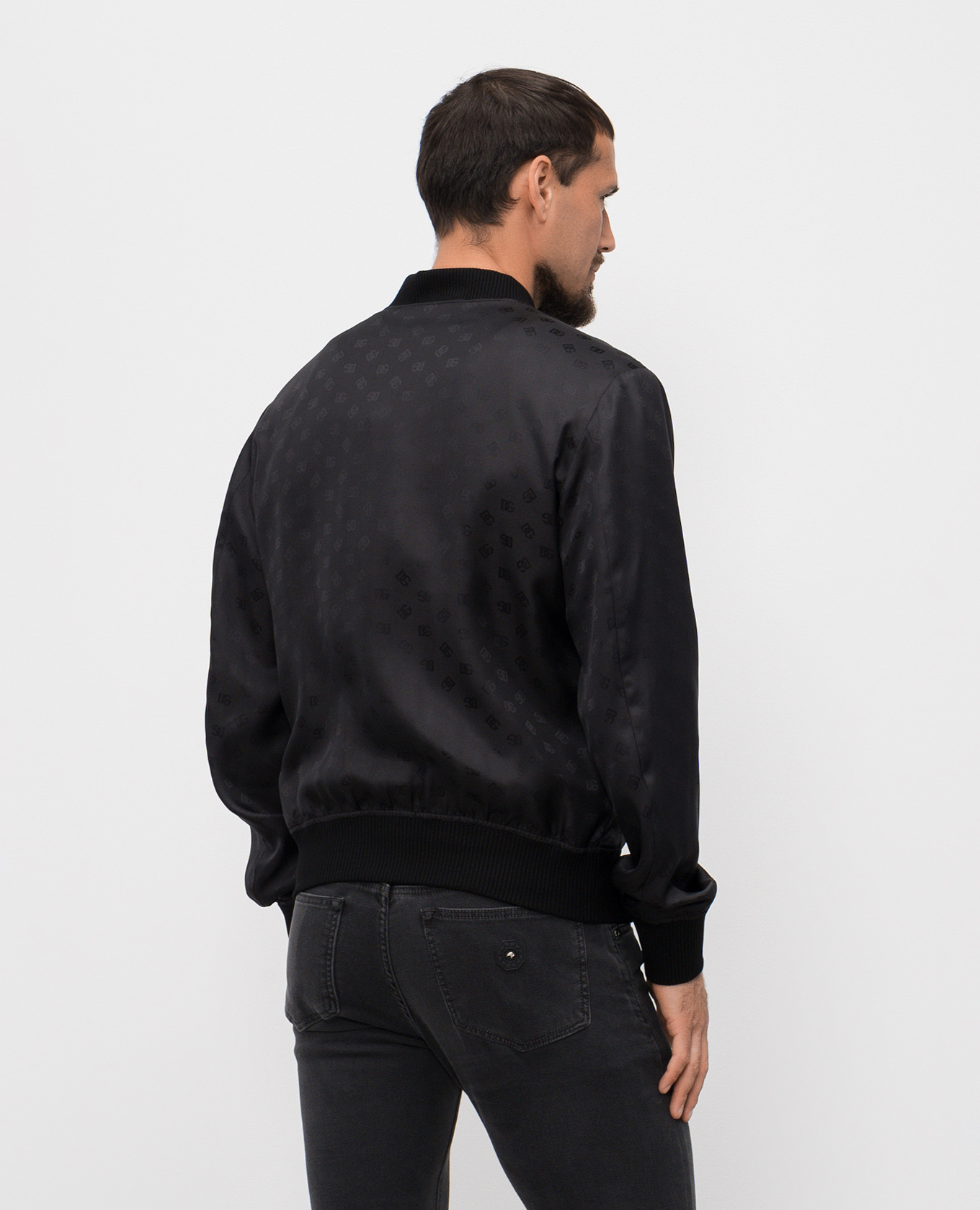 Black patterned silk bomber jacket Dolce&Gabbana 4