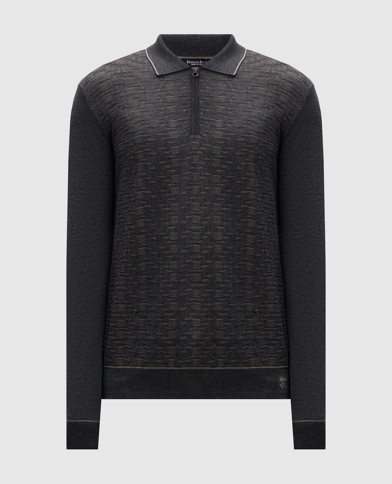 

Gray wool, silk and cashmere polo with monogram logo pattern Stefano Ricci, Grey