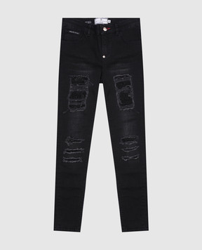 Philipp Plein Children's black slim jeans with slits GDT00421216