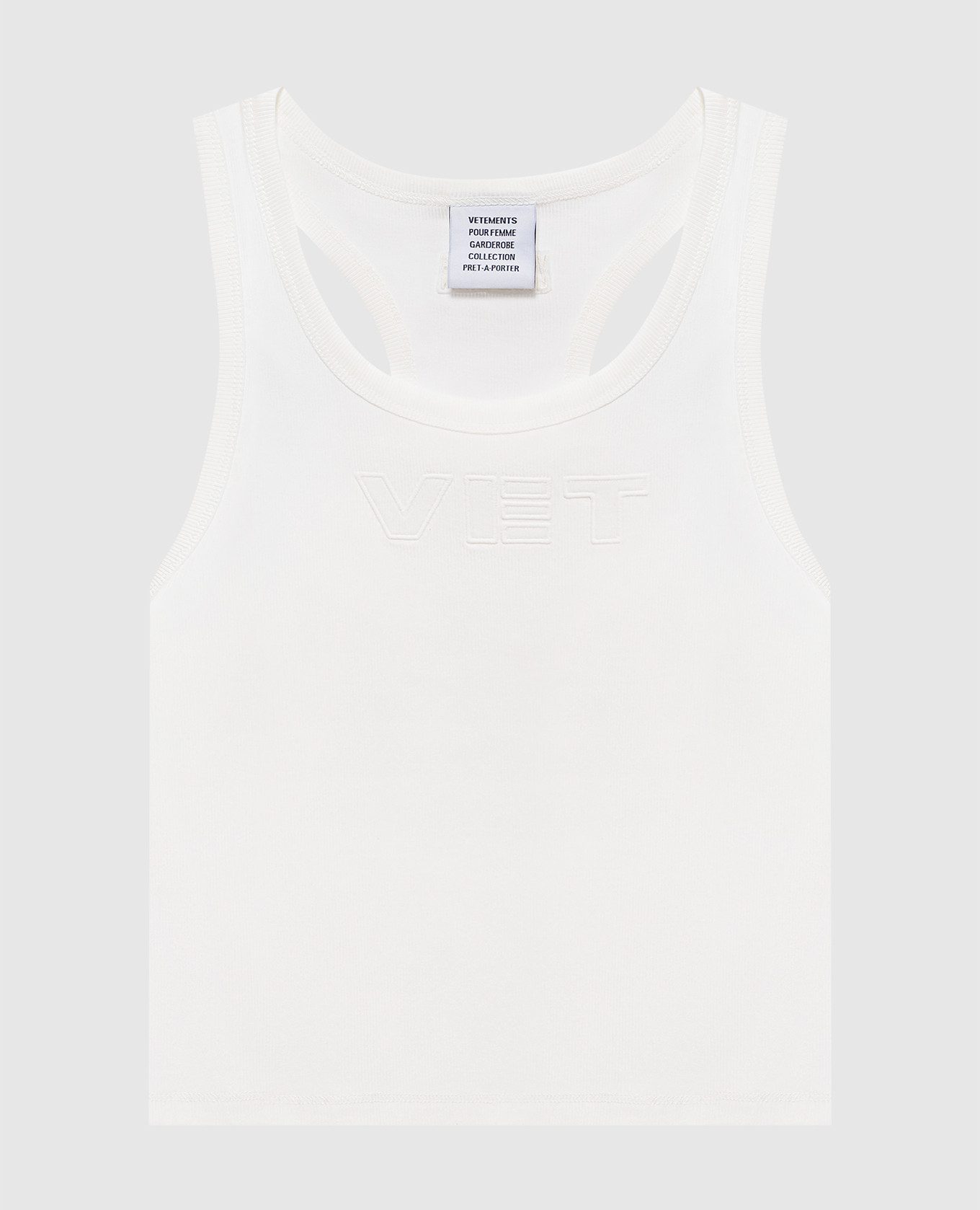 White ribbed top with Vet embroidery Vetements