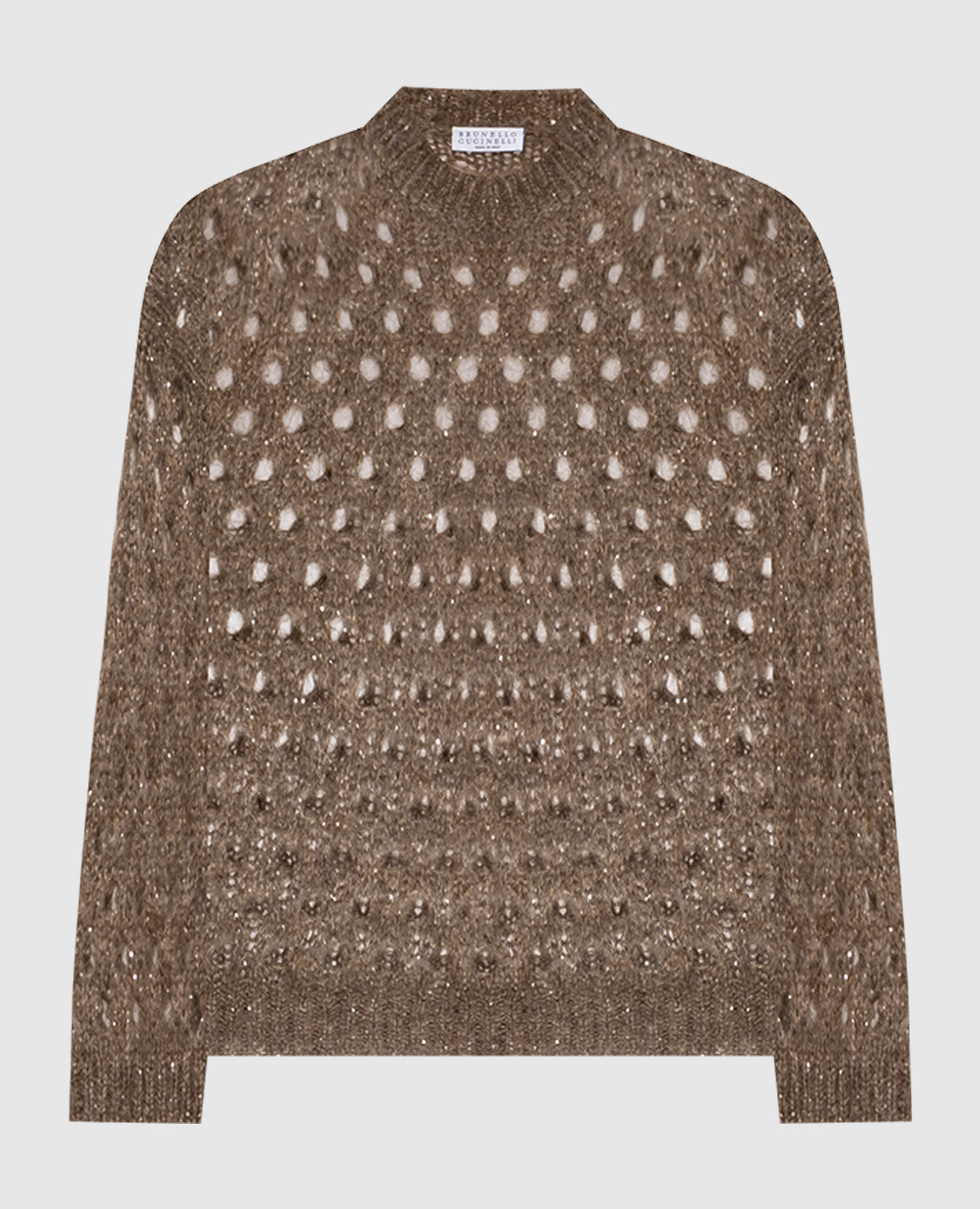 Brown openwork mohair sweater with sequins Brunello Cucinelli