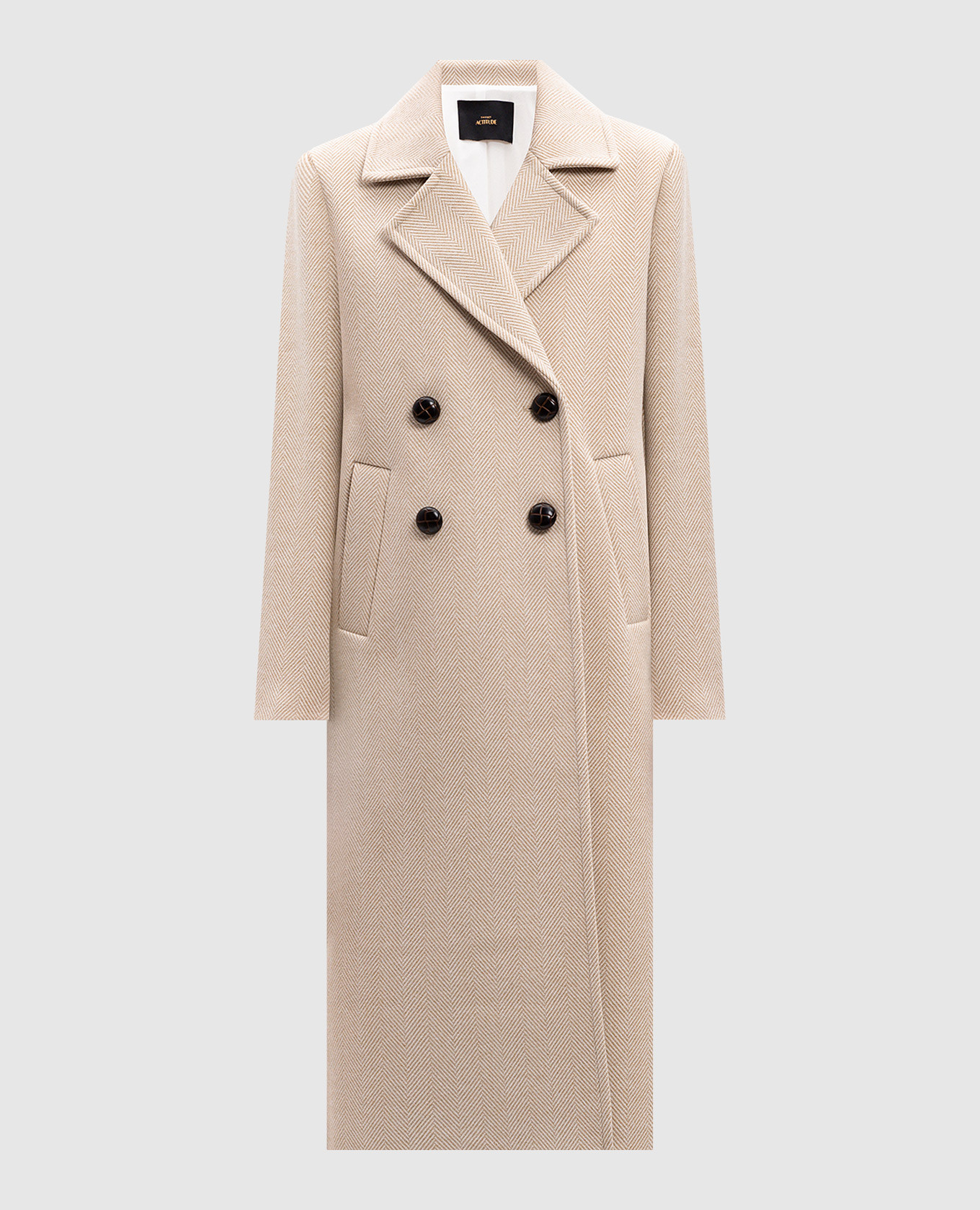 Beige patterned coat with metallic logo twinset actitude
