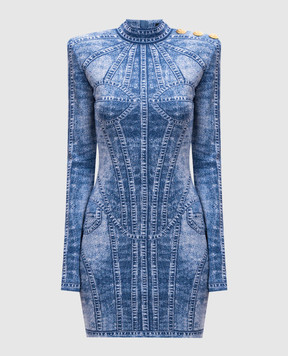 Balmain Blue jacquard mini sheath dress EF1R8237KH80