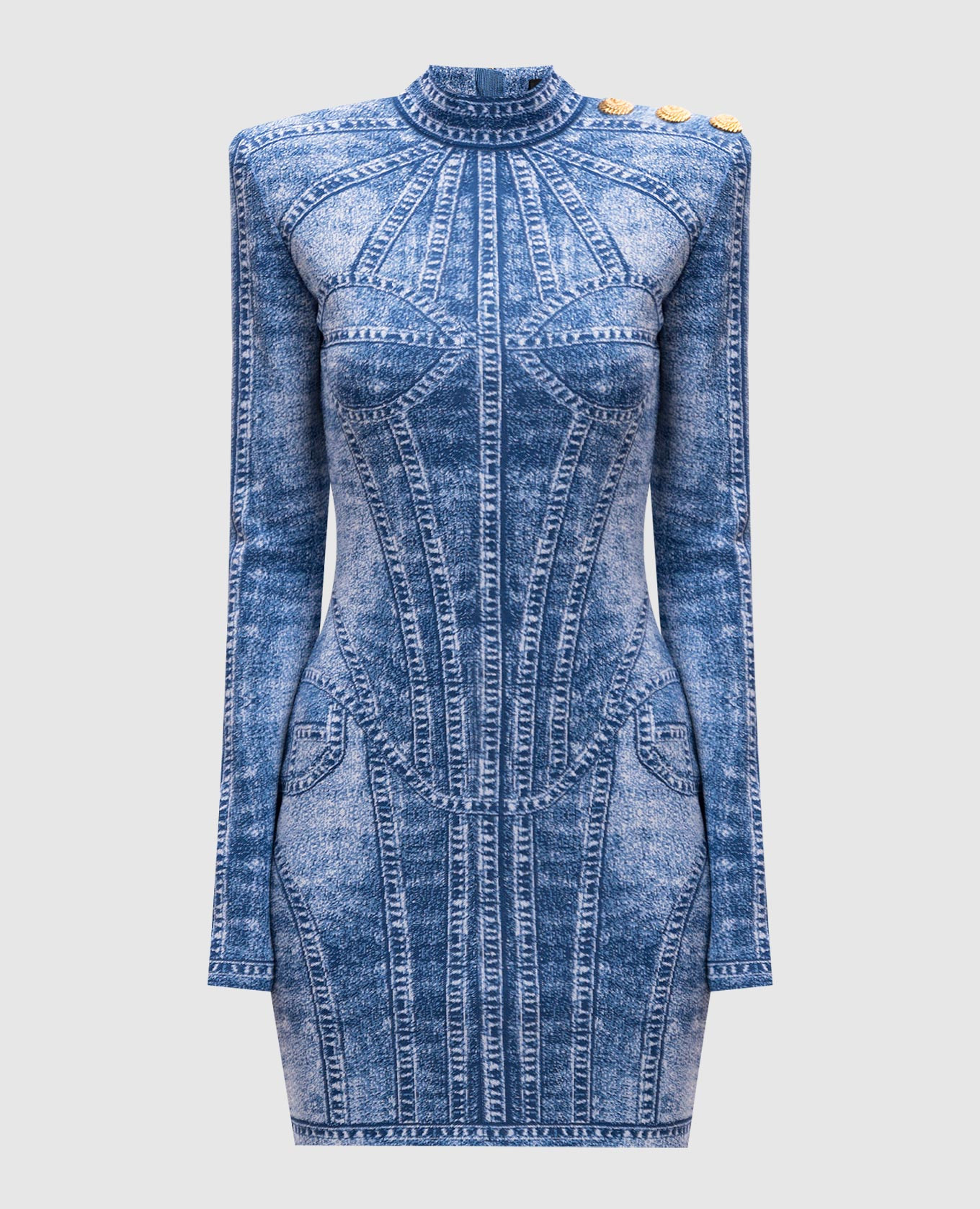 Blue jacquard mini sheath dress Balmain