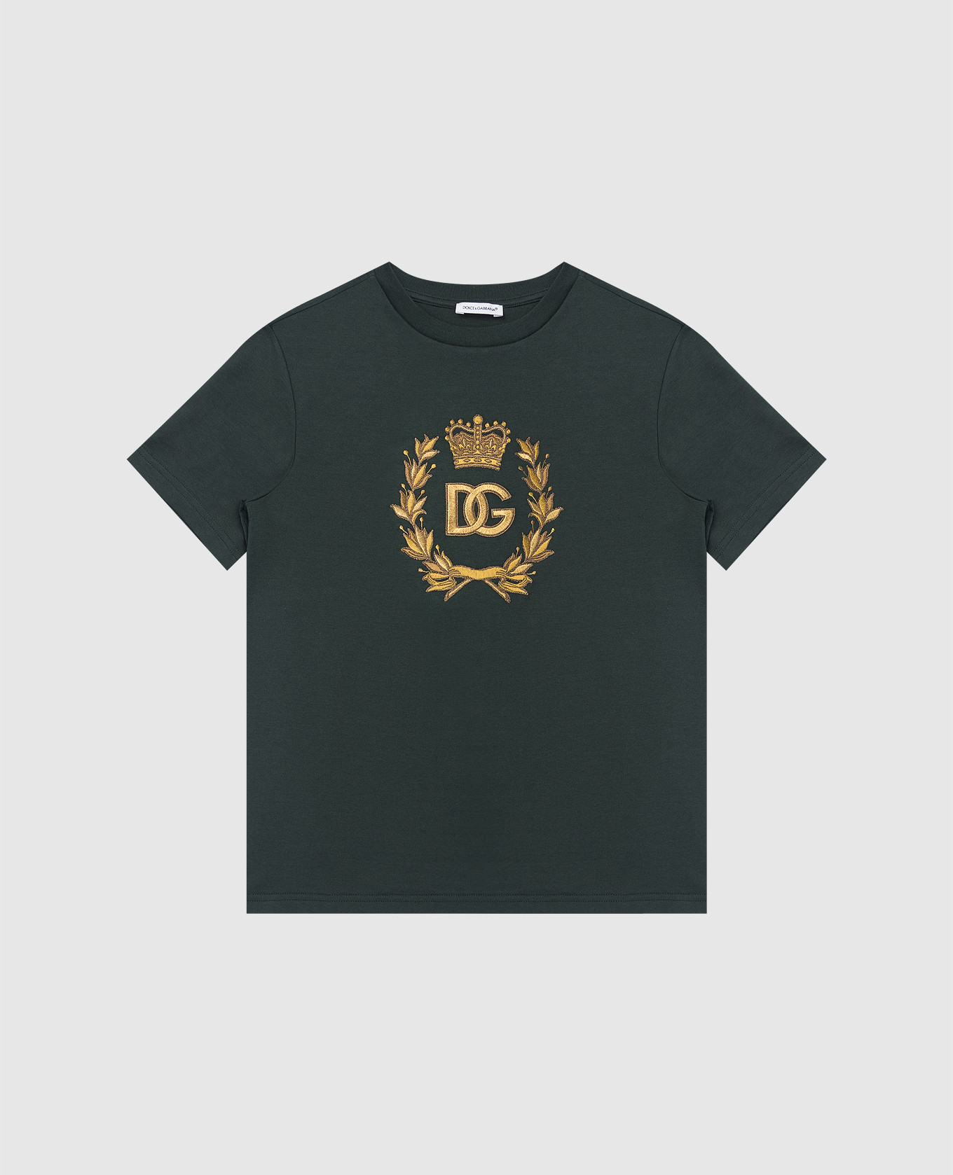 Children's green t-shirt with heraldic logo embroidery dolce&gabbana