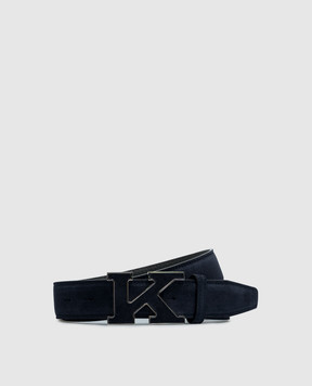 Kiton Blue suede belt with logo USC20PN00977