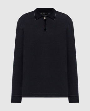 Stefano Ricci Blue wool polo shirt with emblem K909051P30T25303
