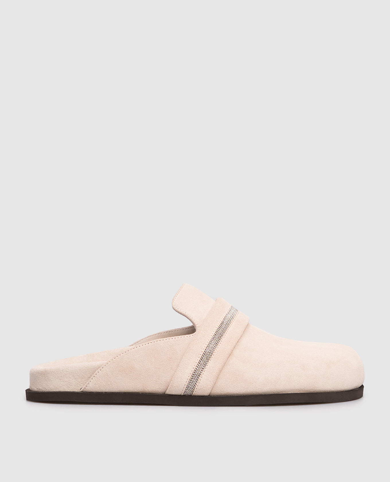 Beige suede mules with monil chain Peserico